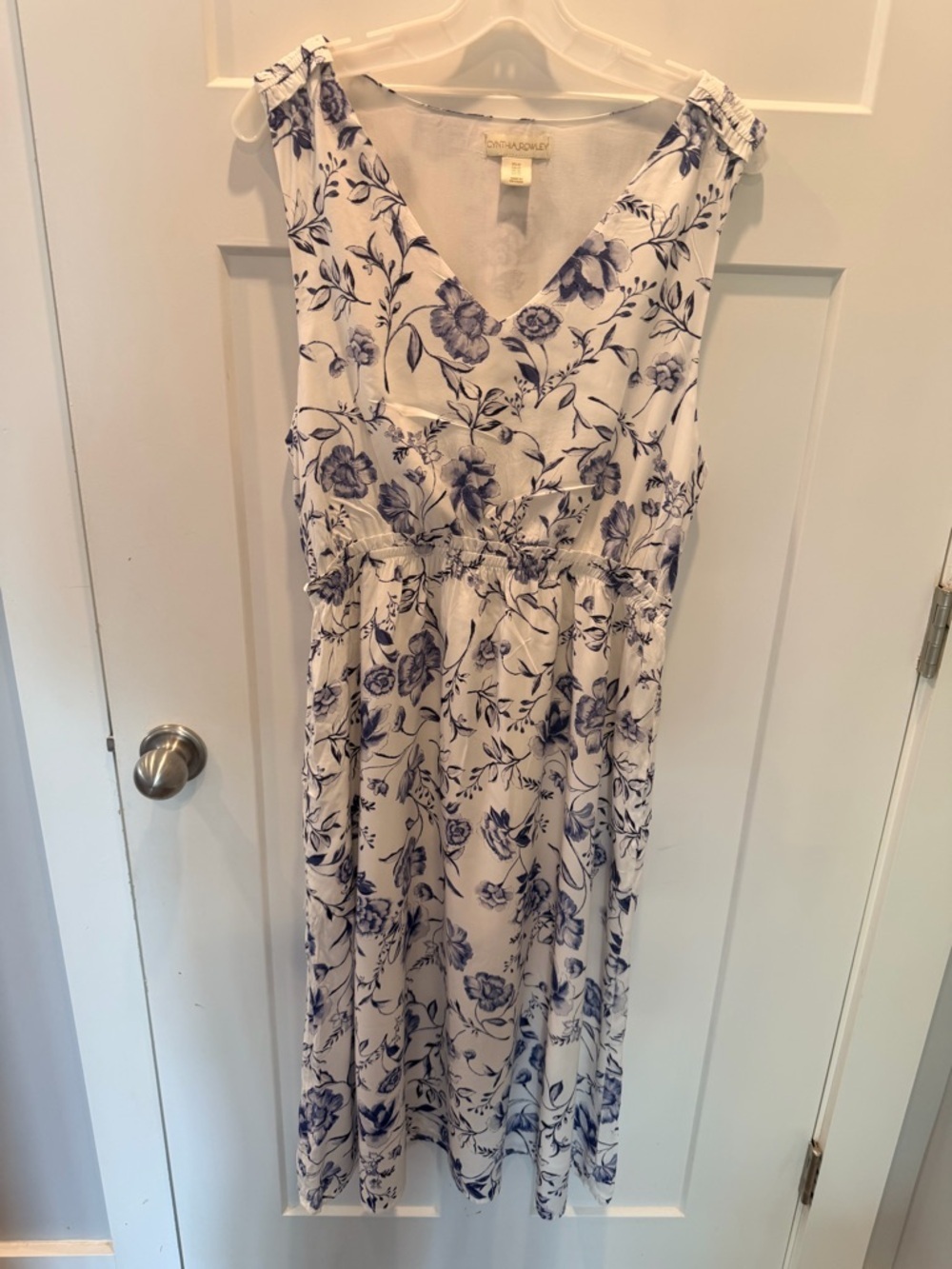 Cynthia Rowley Floral Dress Size 12 Blue White Sleeveless Fit & Flare Midi